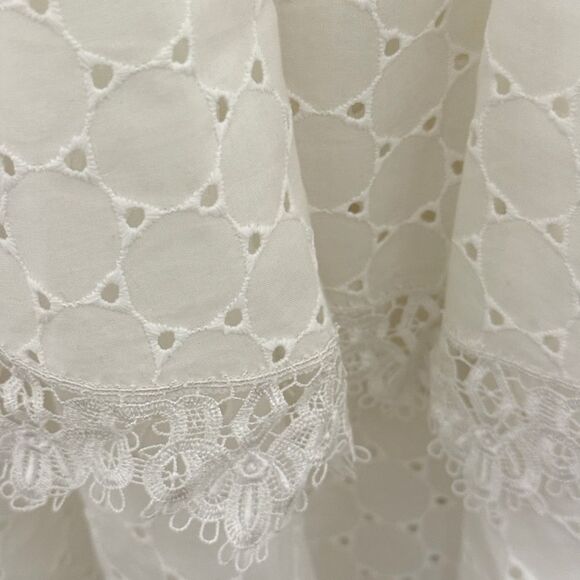 White Eyelet & Lace Long Sleeve Double Tiered Mini Dress. Size Medium. - Picture 6 of 9
